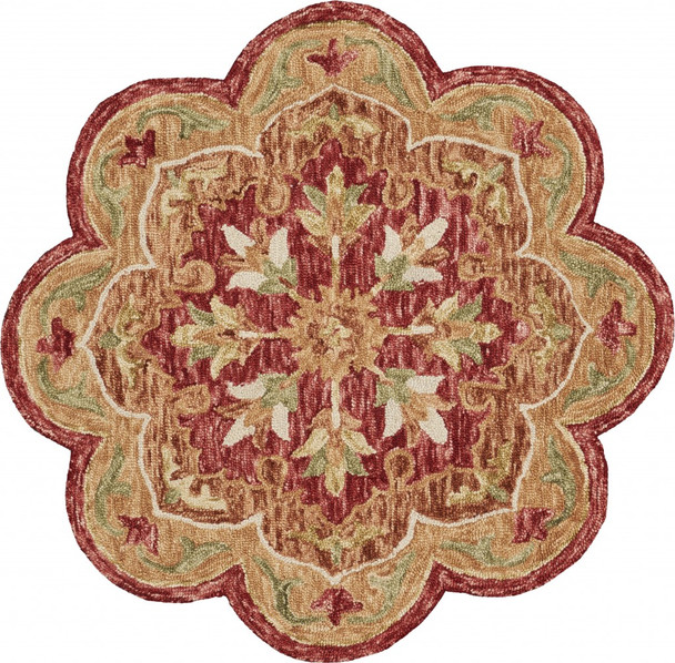 4 Round Rustic Red Scalloped Edge Area Rug