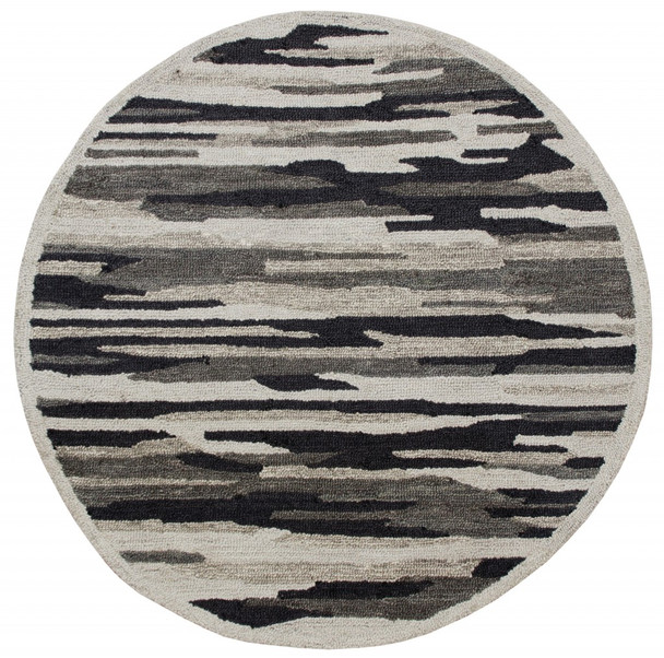 4 Round Black and Gray Camouflage Area Rug