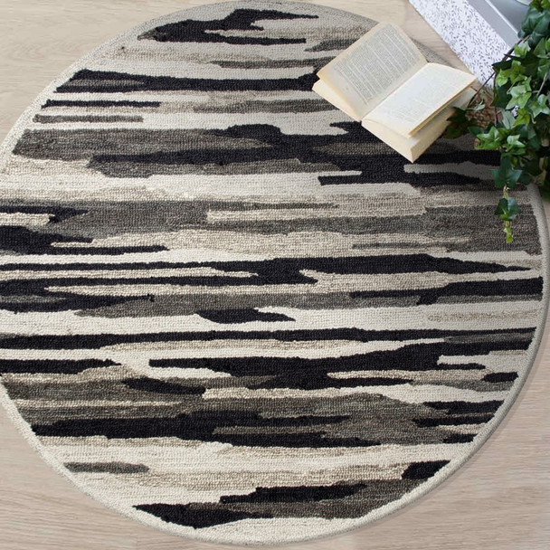 6 Round Black and Gray Camouflage Area Rug