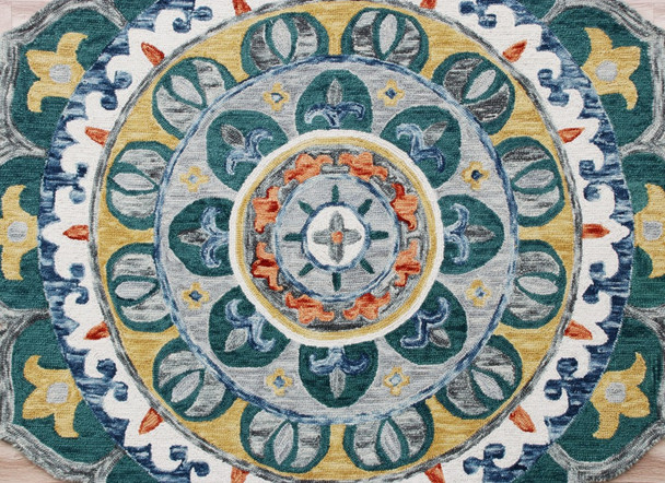 4 Round Teal Floral Mandala Area Rug