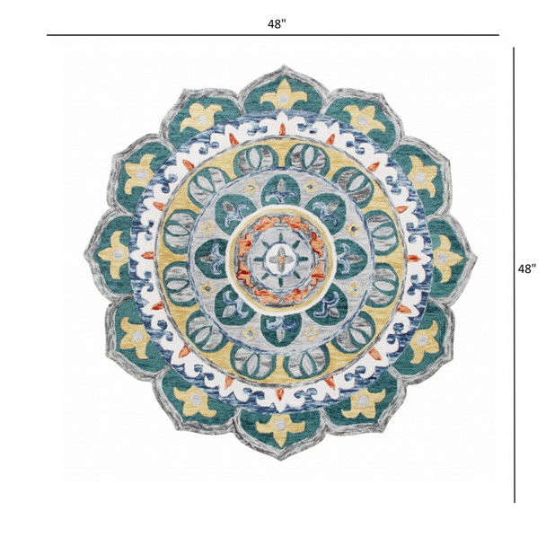 4 Round Teal Floral Mandala Area Rug