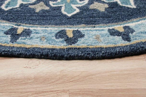 7 Round Blue Floral Medallion Area Rug