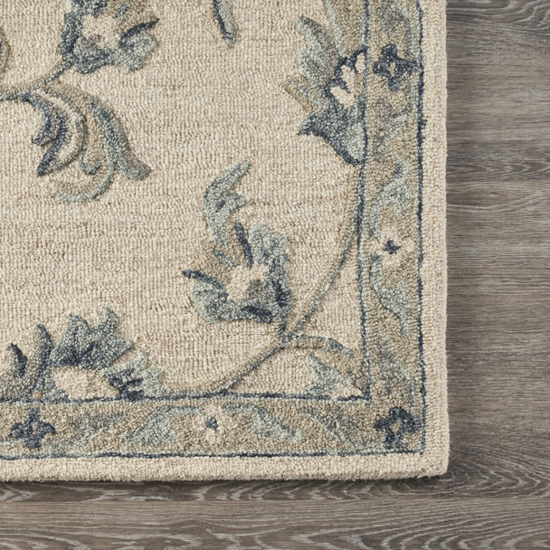 5 x 7' Beige and Blue Filigree Area Rug