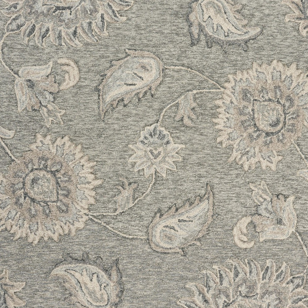 7 Round Light Gray Floral Area Rug