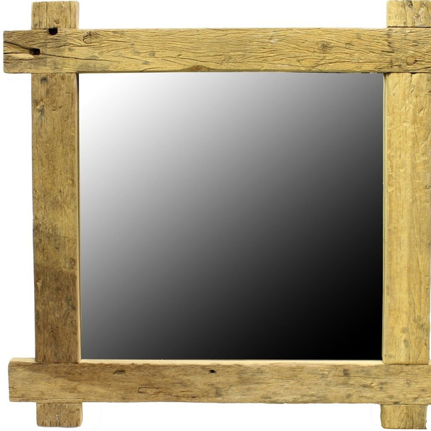 Light Brown Reclaimed Wood Square Mirror