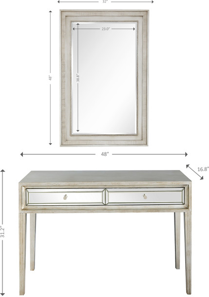 Antiqued Silver Finish Mirror and Console Table