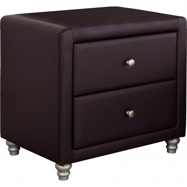 Brown Upholstered 2 Drawer Nightstand