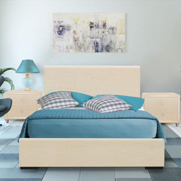 Beige Upholstered Twin Platform Bed