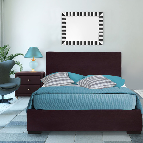 Brown Upholstered Twin Platform Bed with Nightstand