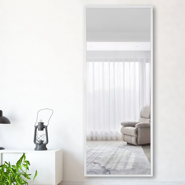 White Framed Wall Mirror with Stand