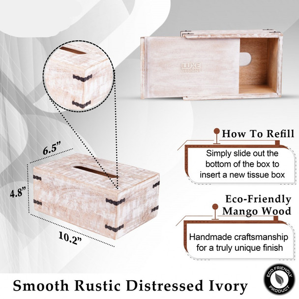 Rustic White Mango Wood Rectangular Tissue Holder