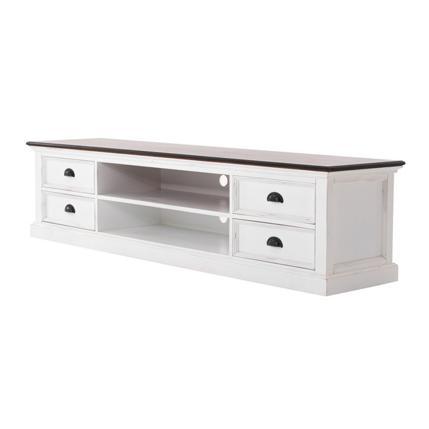 71" Distressed White and Brown Wood Entertainment Unit with Four Drawers