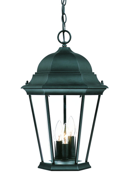 Three Light Matte Black Domed Glass Lantern Hanging Light