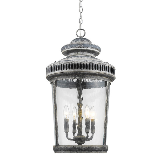 Kingston 4-Light Antique Lead Foyer Pendant With Curved Water Glass Panes