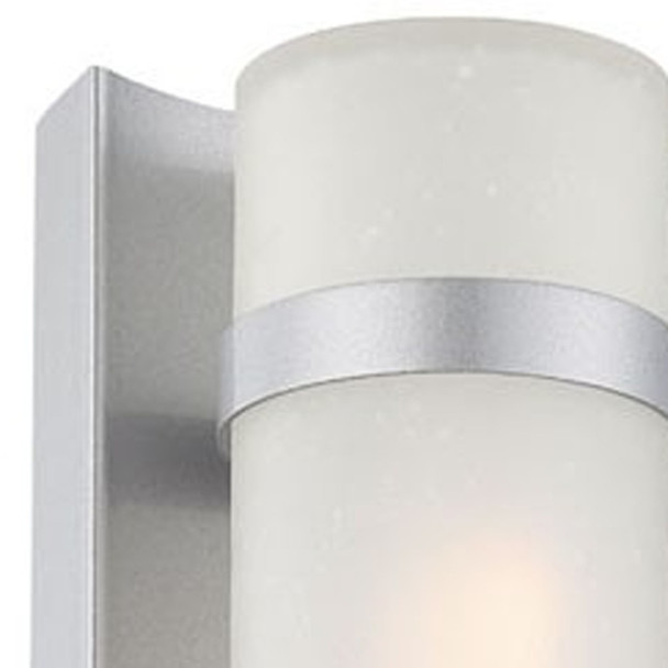 Two Light Brushed Silver and White Glass Wall Sconce