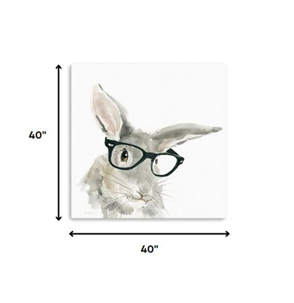 40" x 40" Watercolor Cutie Rabbit in Glasses Canvas Wall Art