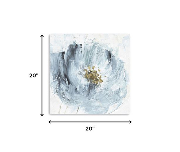 20" x 20" Watercolor Abstract Gray Blue Flower Canvas Wall Art