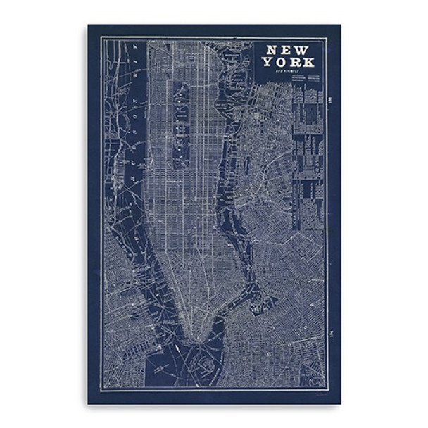 24" x 16" Indigo and White Aerial New York Map Canvas Wall Art