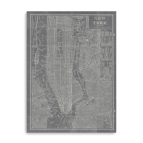 48" x 32" Gray and White Aerial New York Map Canvas Wall Art