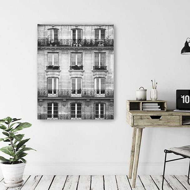 30" x 24" Balcony View Black and White Photo Real Canvas Wall Art