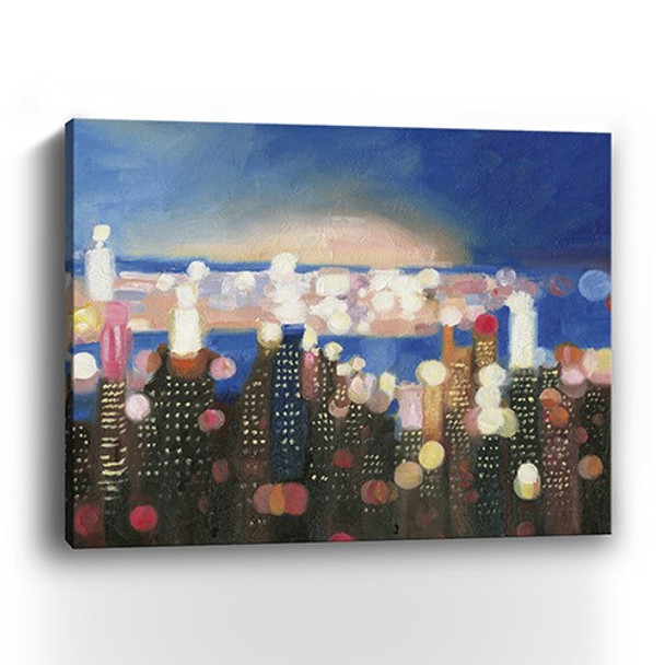 20" x 16" Watercolor City Lights on the Horizon Canvas Wall Art