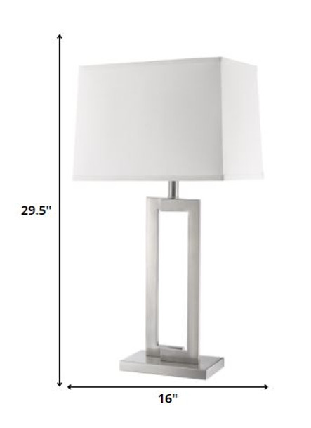 Riley 1-Light Brushed Nickel Table Lamp With Off White Shantung Shade