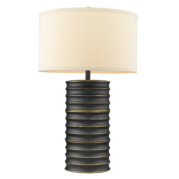Wave II 1-Light Aged Brass Table Lamp With Latte Linen Shade