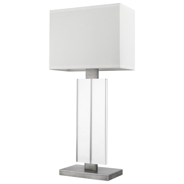 Shine 1-Light Acrylic And Hand Painted Weathered Pewter Table Lamp With Off White Shantung Shade