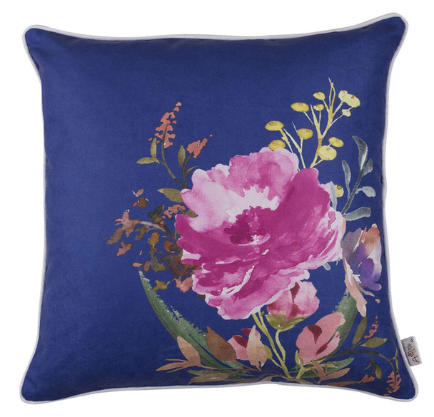 Blue and Pink Floral Printed Throw Pillow