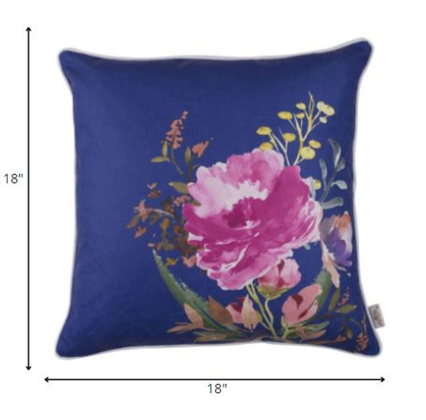 Blue and Pink Floral Printed Throw Pillow