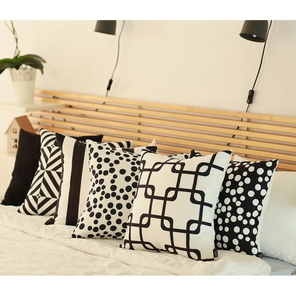 Black and White Grid Geometric Throw Pillow