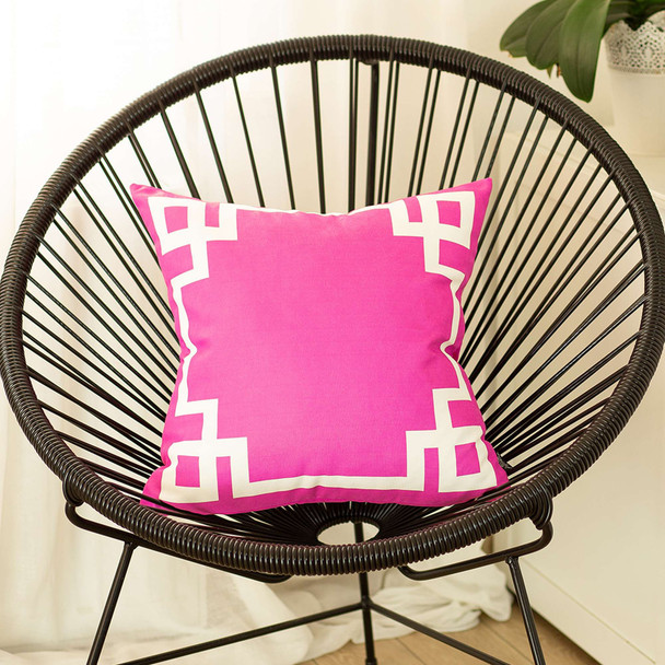 Pink and White Geometric Border Throw Pillow