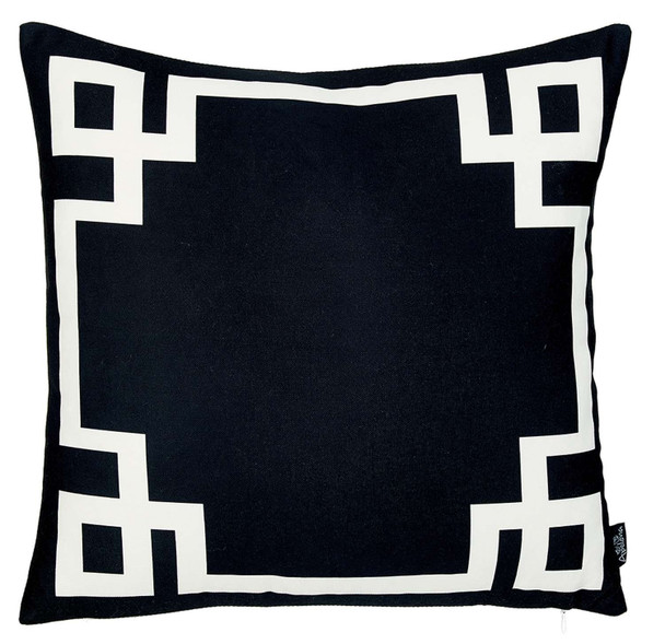 Black and White Geometric Border Throw Pillow