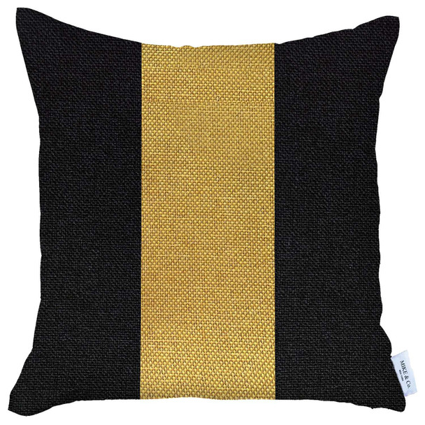 Black and Yellow Centered Strap Throw Pillow