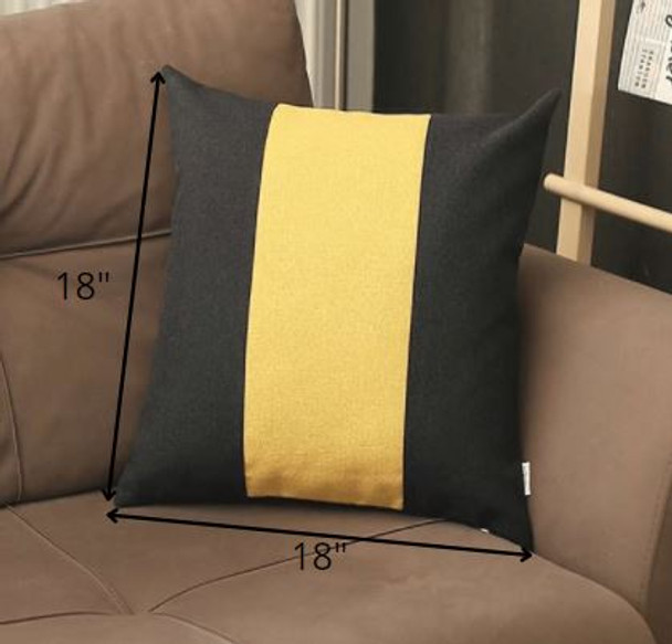 Black and Yellow Centered Strap Throw Pillow