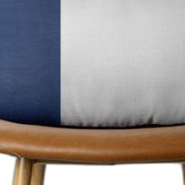 Two Toned White and Navy Leather Lumbar Pillow