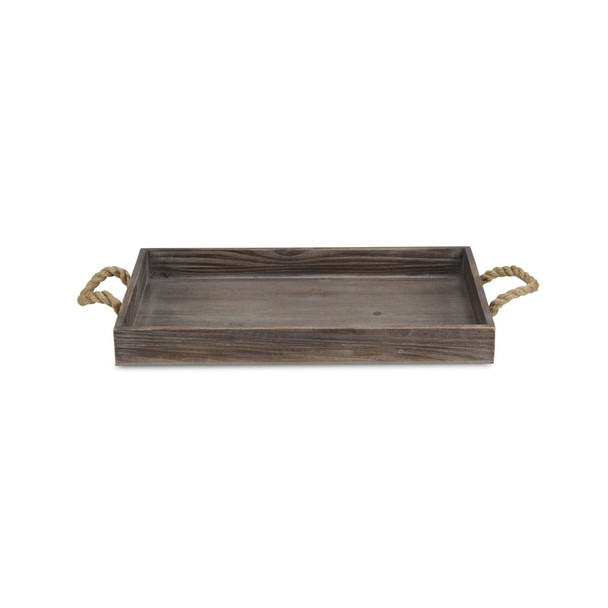 Dark Brown Wooden Tray with Rope Handles