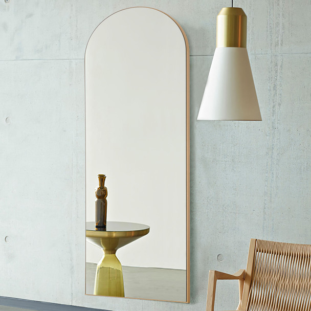 Narrow Gold Arched Wooden Mirror