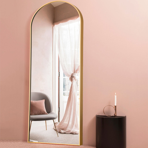 Petite Gold Arched Full-length Standing Mirror