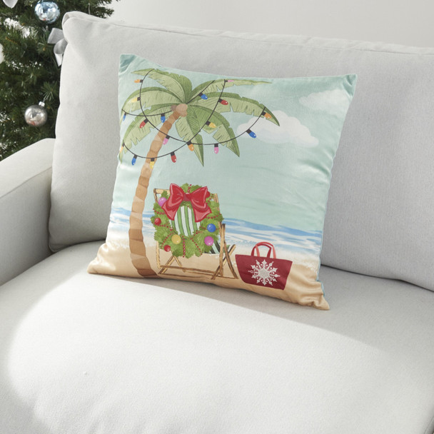 Aloha Christmas Palm Tree Light Up Throw Pillow