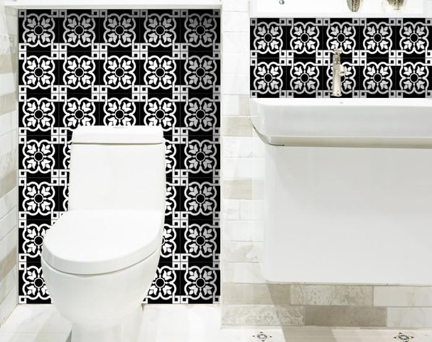 8" X 8" Black and White Stark Peel and Stick Removable Tiles
