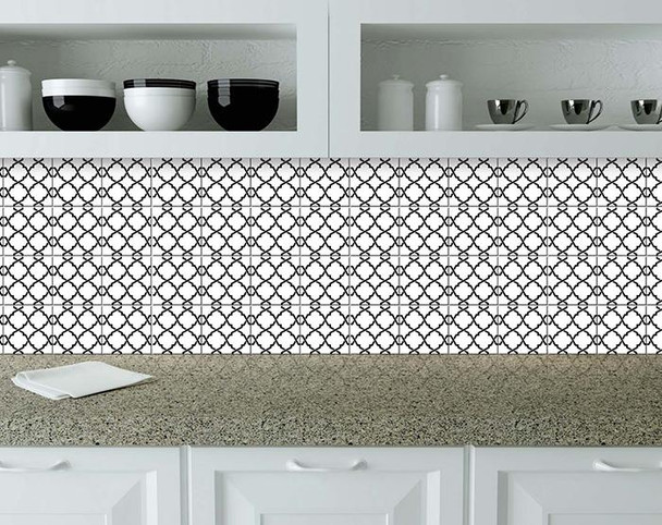 4" X 4" Black and White Quatrefoil Peel and Stick Tiles