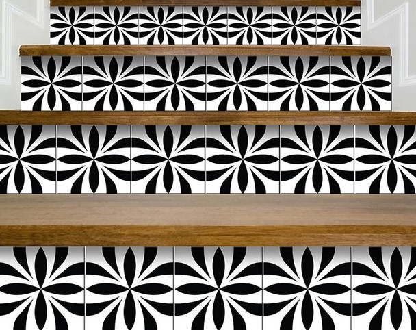 4" X 4" Black and White Colla Peel and Stick Removable Tiles