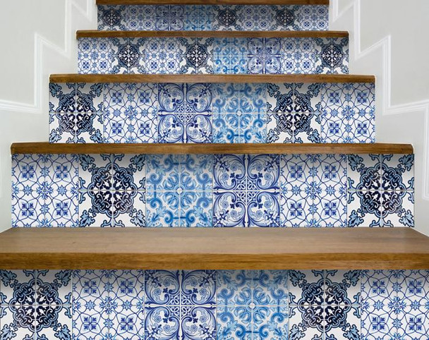 6" X 6" Mediterranean Blues Mosaic Peel and Stick Tiles