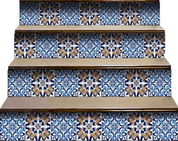 4" X 4" Blue White Golden Peel And Stick Tiles