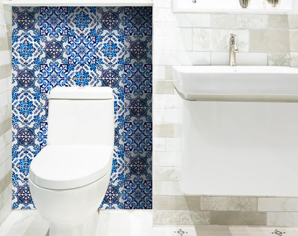 4" X 4" Blue Multi Mosaic Peel And Stick Tiles