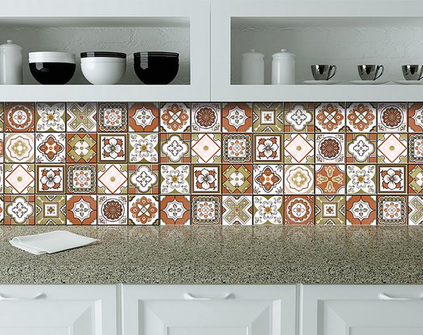 7" x 7" Retro Orange Mosaic Peel and Stick Removable Tiles