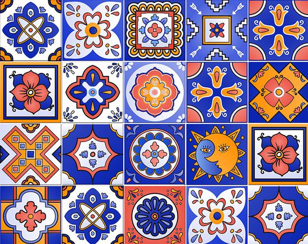 5" x 5" Shades of Blue Celestial Mosaic Peeland Stick Removable Tiles