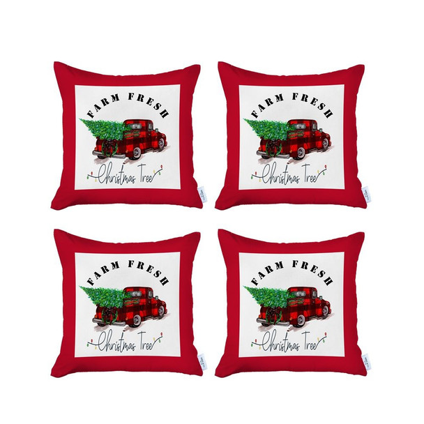 Set of 4 Christmas Buffalo Check Pick Up Truck Throw Pillows