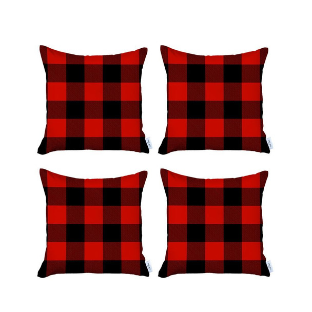 Set of 4 Red and Black Buffalo Plaid Throw Pillow Cover